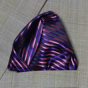 Gascoigne Pocket Square Purple Black Pink Striped Men's
